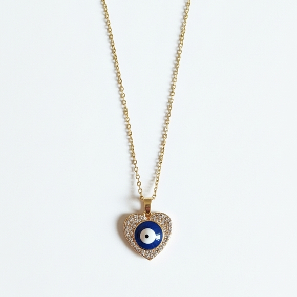 14K Gold Plated Evil Eye Heart Necklace – Protection Jewelry - Picture 2 of 2
